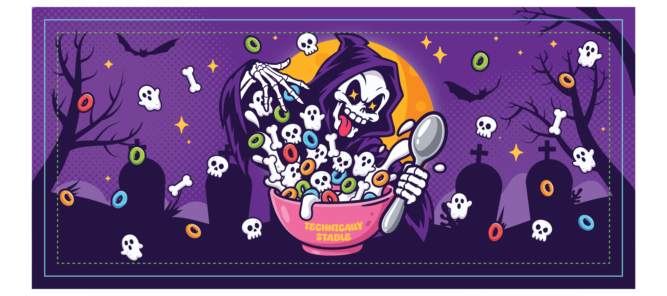 Cereal Killer original Halloween desk mat illustration, shown as full digital artwork