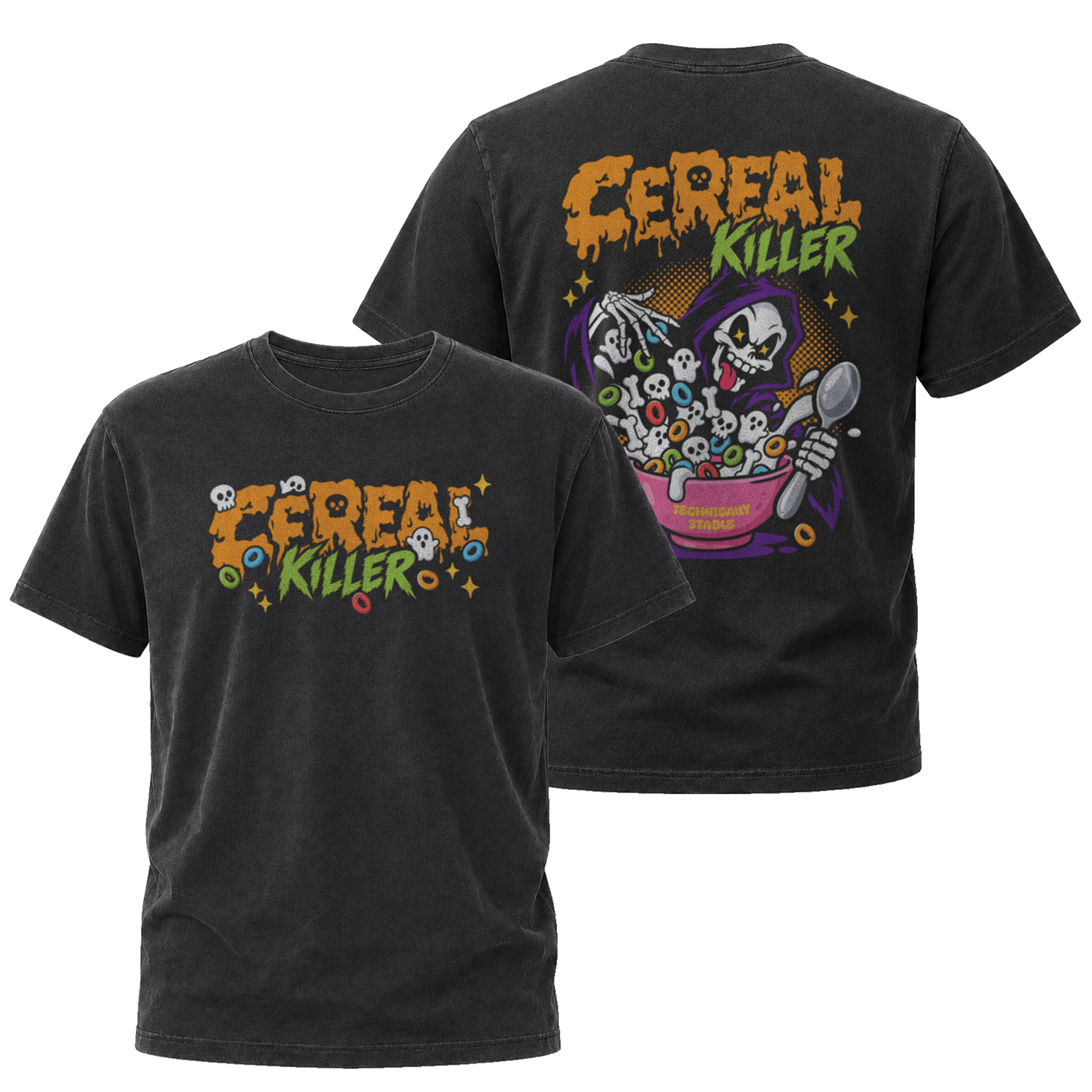 Cereal Killer Halloween graphic T-shirt finished product mockups